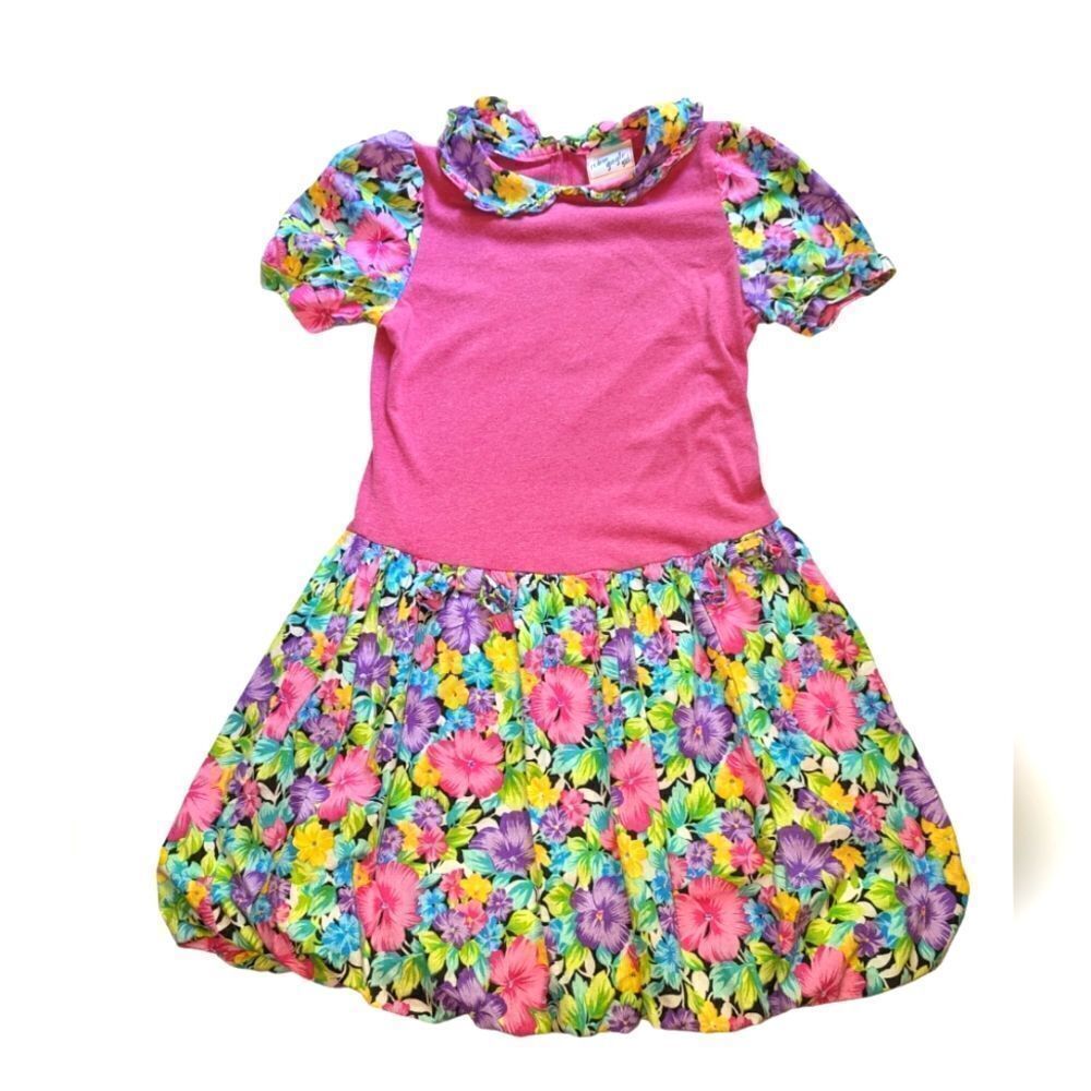 Vintage Robin Gayle Girl pink floral print dress size 14 youth